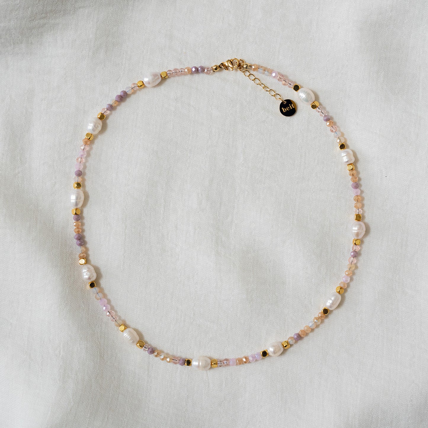 Dainty Gold Layering Necklace: Beaded Pearl & Light Color Glass - Minimalist Boho