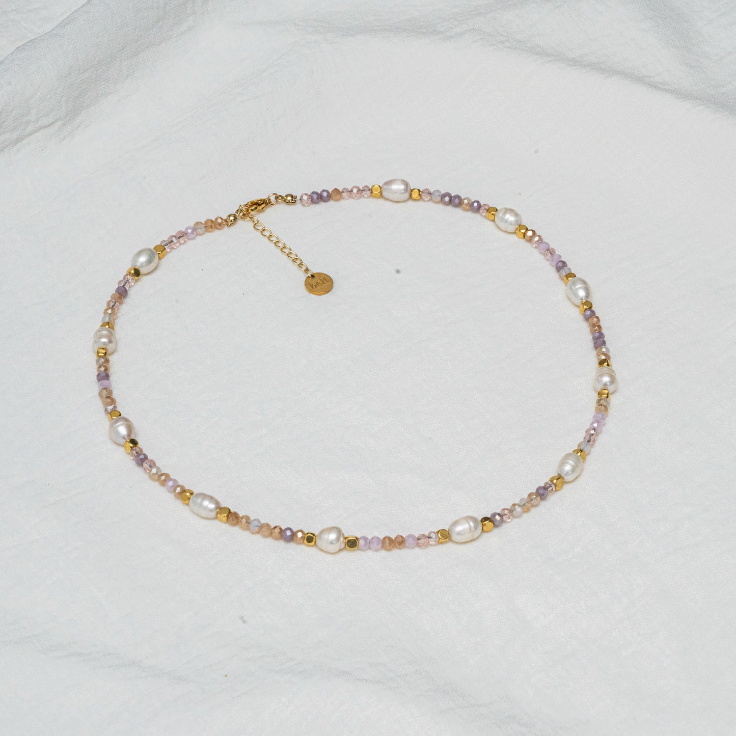 Dainty Gold Layering Necklace: Beaded Pearl & Light Color Glass - Minimalist Boho