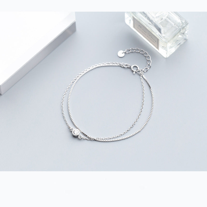 925 Sterling Silver Single Diamond Beads Bracelet